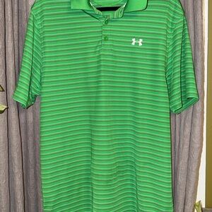 Under Armour Men's Polo Shirt in Green and White Stripes size large like new